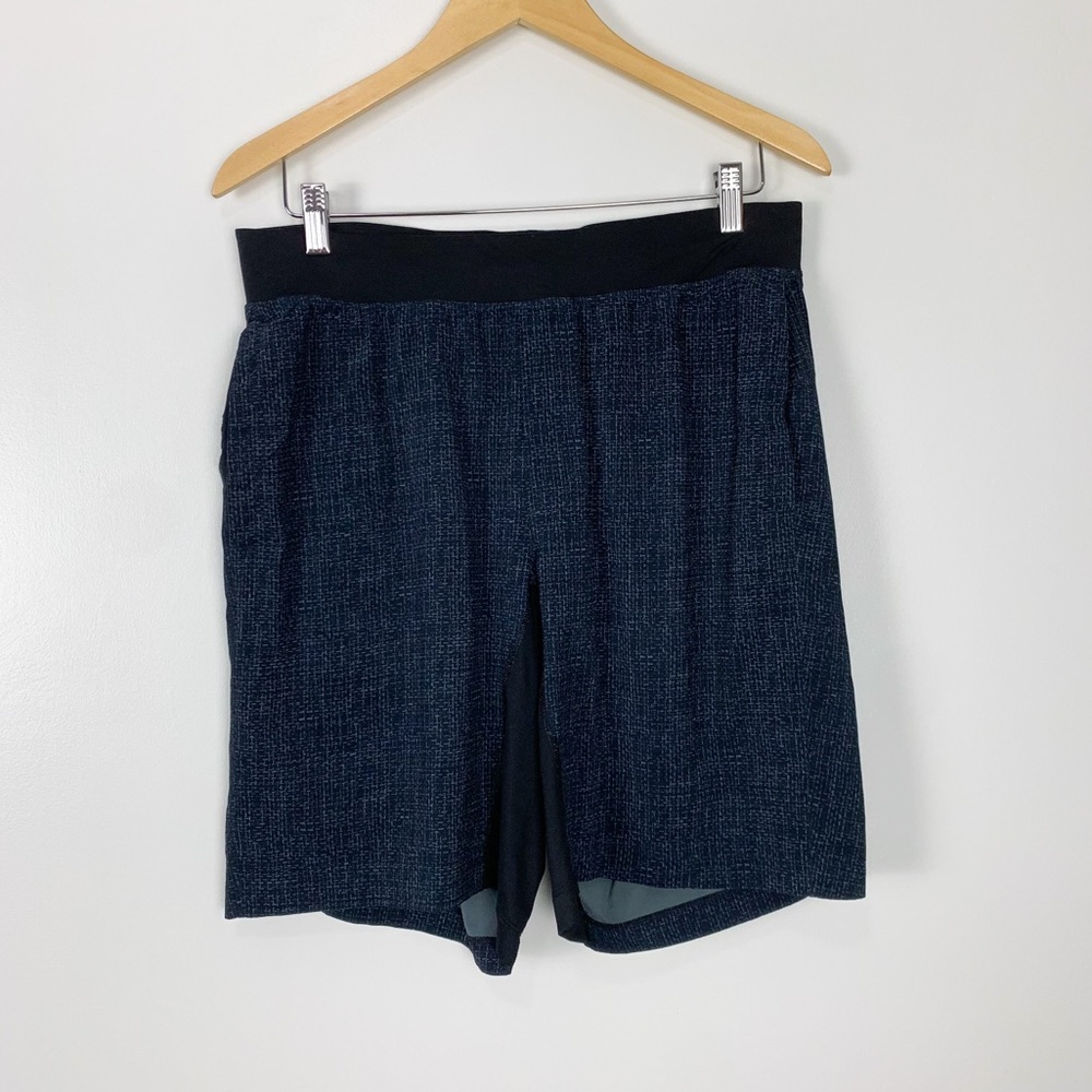 Lululemon Men's T.H.E Shorts 9" Lined Blue & Black Print Wire Weave Size Large